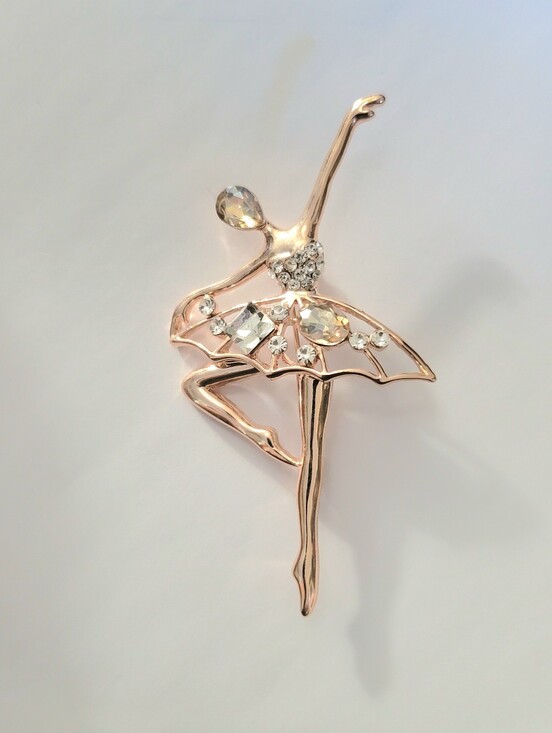 Jewelry - Large Ballerina Dancer Crystal & Rose Gold Tone Brooch